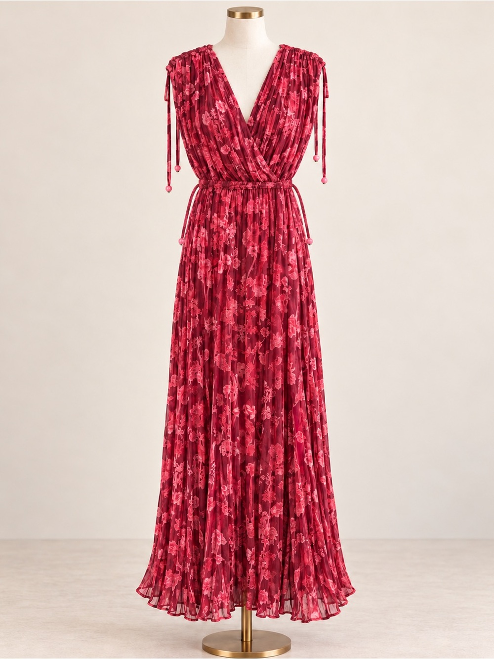 Sabina Musayev Rose-Red Floral Wrap Maxi Dress